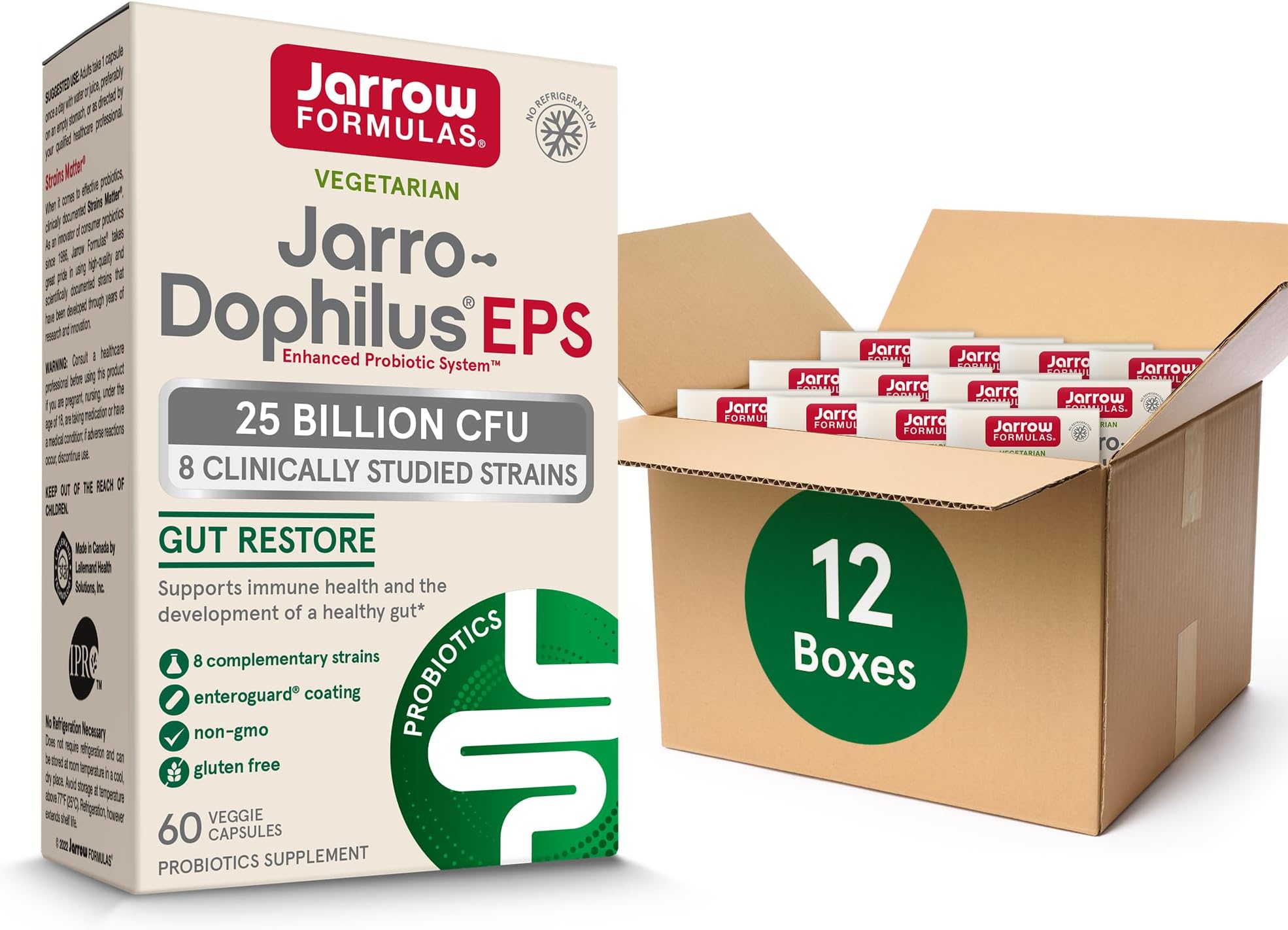 Jarro-Dophilus EPS Probiotics 25 Billion CFU for Intestinal Tract Support, Gut Health Probiotics Supplements for Women and Men, 60 Veggie Capsules, Up to a 60 Day Supply, 12 Packs