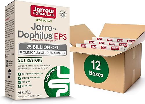 Jarrow Formulas Jarro-Dophilus EPS- Probiótico Gut Resore, 25 mil millones de UFC, 60 porciones (cápsulas vegetales con recubrimiento entérico),