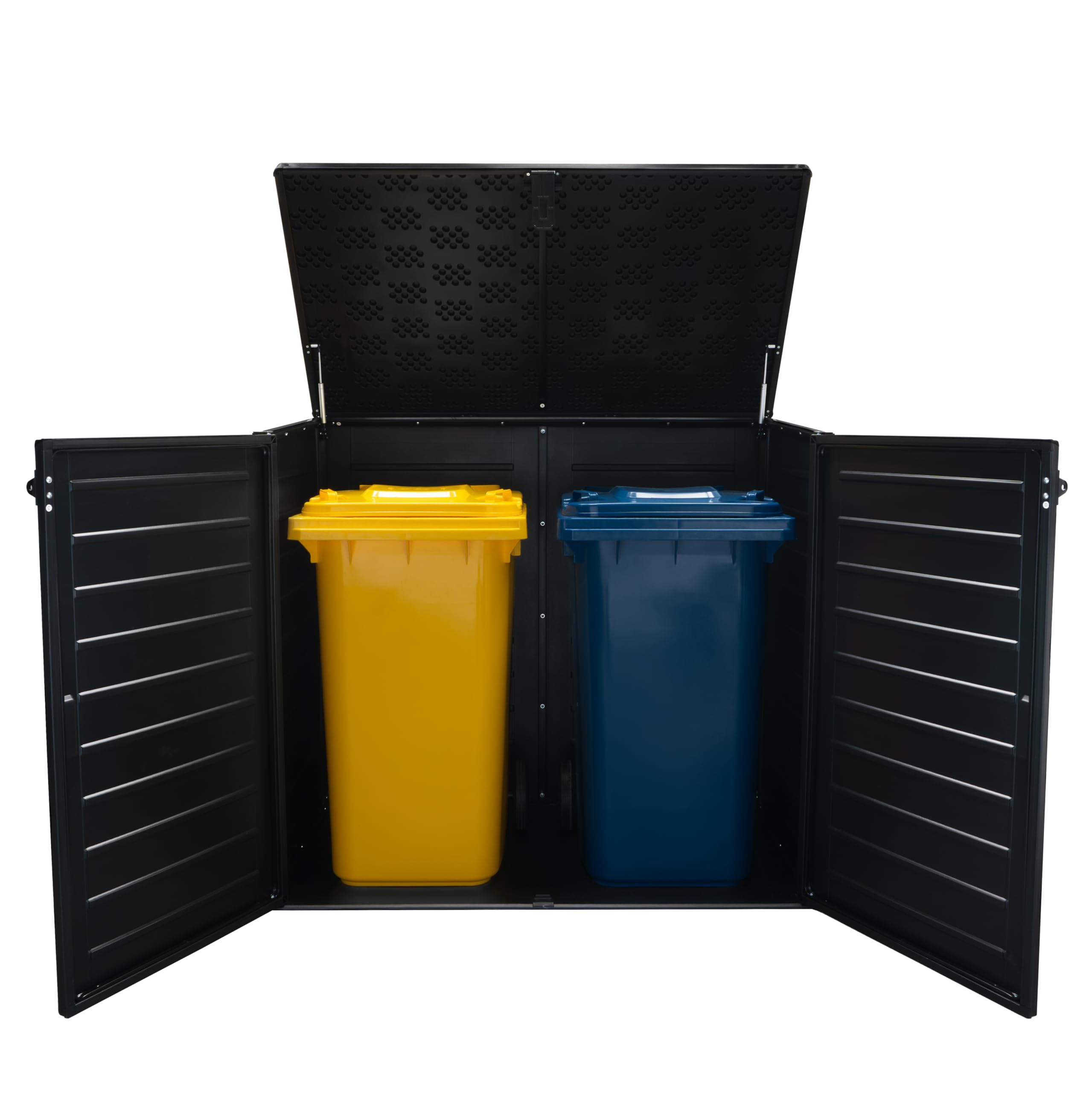 Koll Living Mülltonnenbox Tilia 1170 Liter – abschließbare Universalbox in Holzoptik, wetterfest & UV-beständig, aus Kunststoff, Schwarz