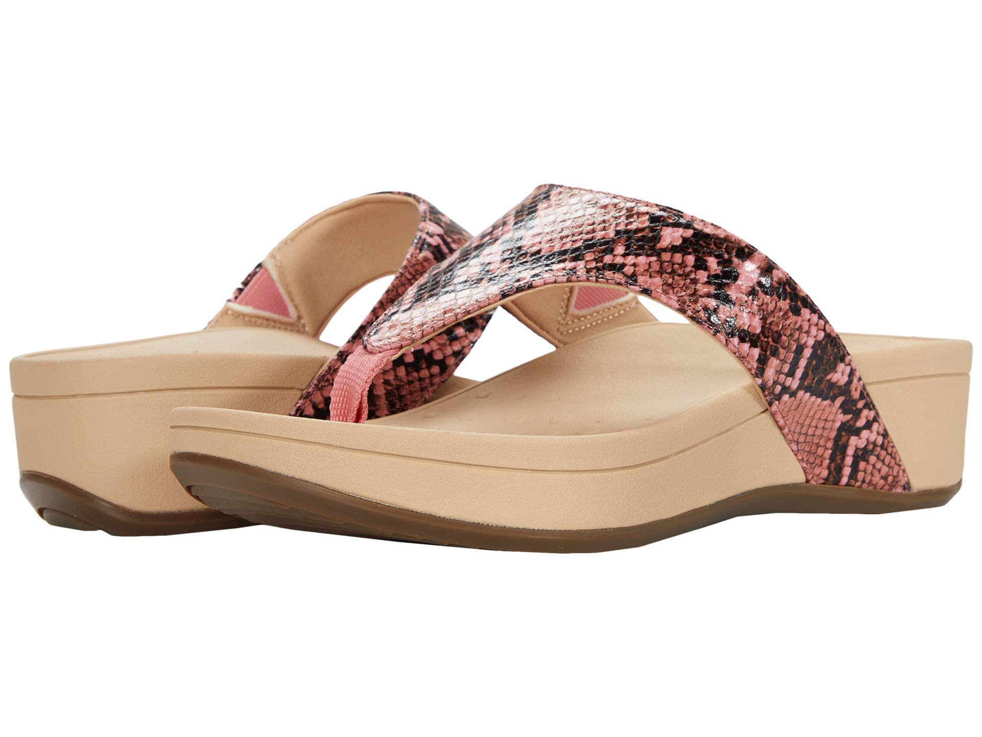 Vionic Women's Naples Platform Sandal - Toe Post Sandals with Concealed Arch Support, Pink Snake, 7