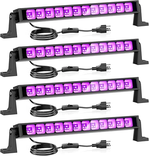 Onforu Paquete de 4 luces LED negras de 42 W, barras de luz negra con enchufe e interruptor, suministros de fiesta que brillan en la oscuridad para