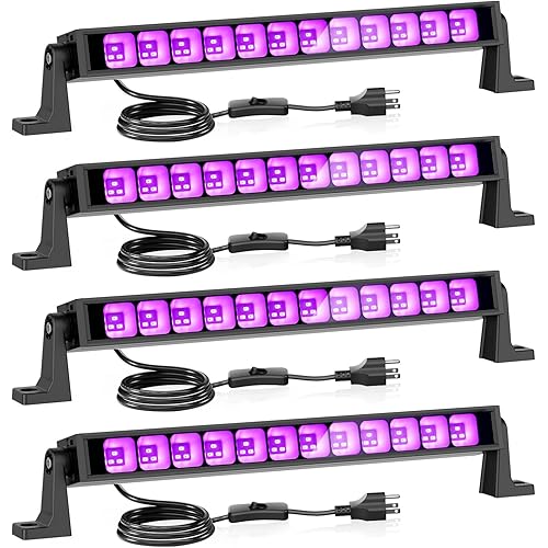 Onforu 4 Pack 42W LED Black Lights, Blacklight Bars with Plug and Switch, Glow in The Dark Party Supplies for Halloween Decorations, Bedroom, Body Paint, Stage Lighting, Poster, Black