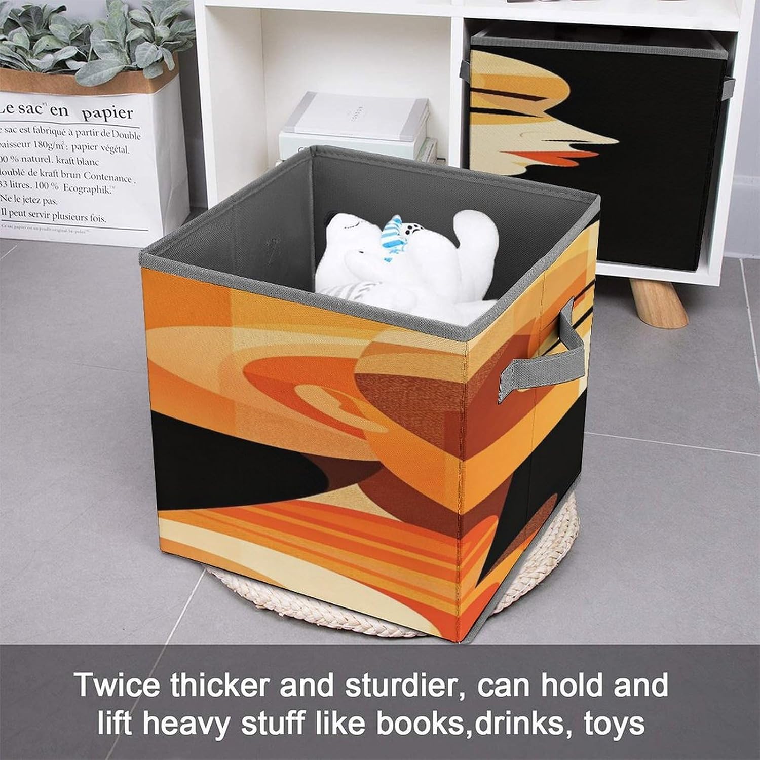 Woman Illustration Fabric Bins Storage Basket Square Baskets | Storage Bin with Double Handles,Cube Collapsible Organizers for Organization,Closet,Shelves,Offices