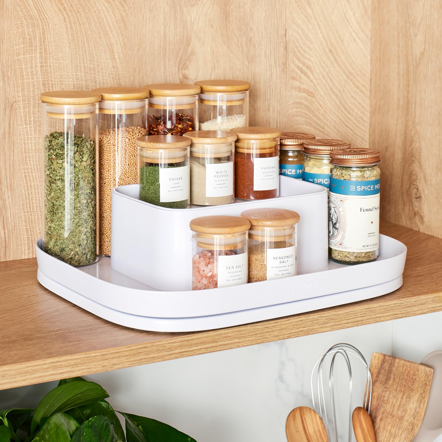 YouCopia MagicTrack Spice Turntable — 2-Tier Rectangle Lazy Susan Organizer