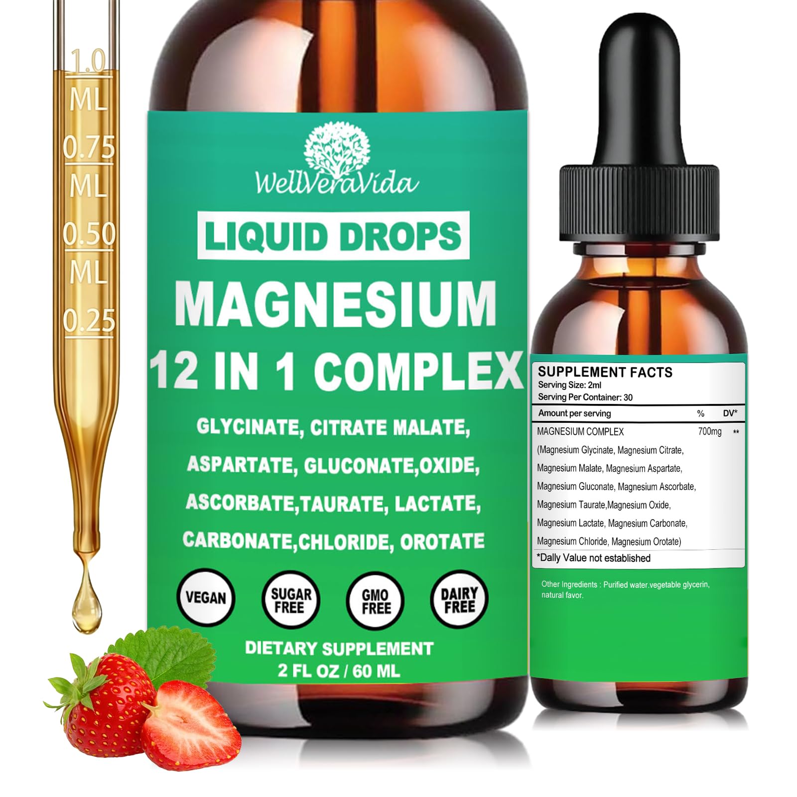 Magnesium Complex for Women & Men, 12 in 1 Liquid Magnesium Supplement, 2Oz
