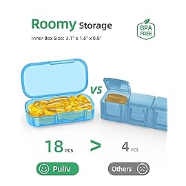 PULIV Weekly Pill Organizer with Large Capacity, Dual Protection Pill Box 7 Day, Arthritis Friendly Pill Case Easy to Open, Medicine Organizer for Vitamins, Medications, Fish Oils, Supplements (Blue)