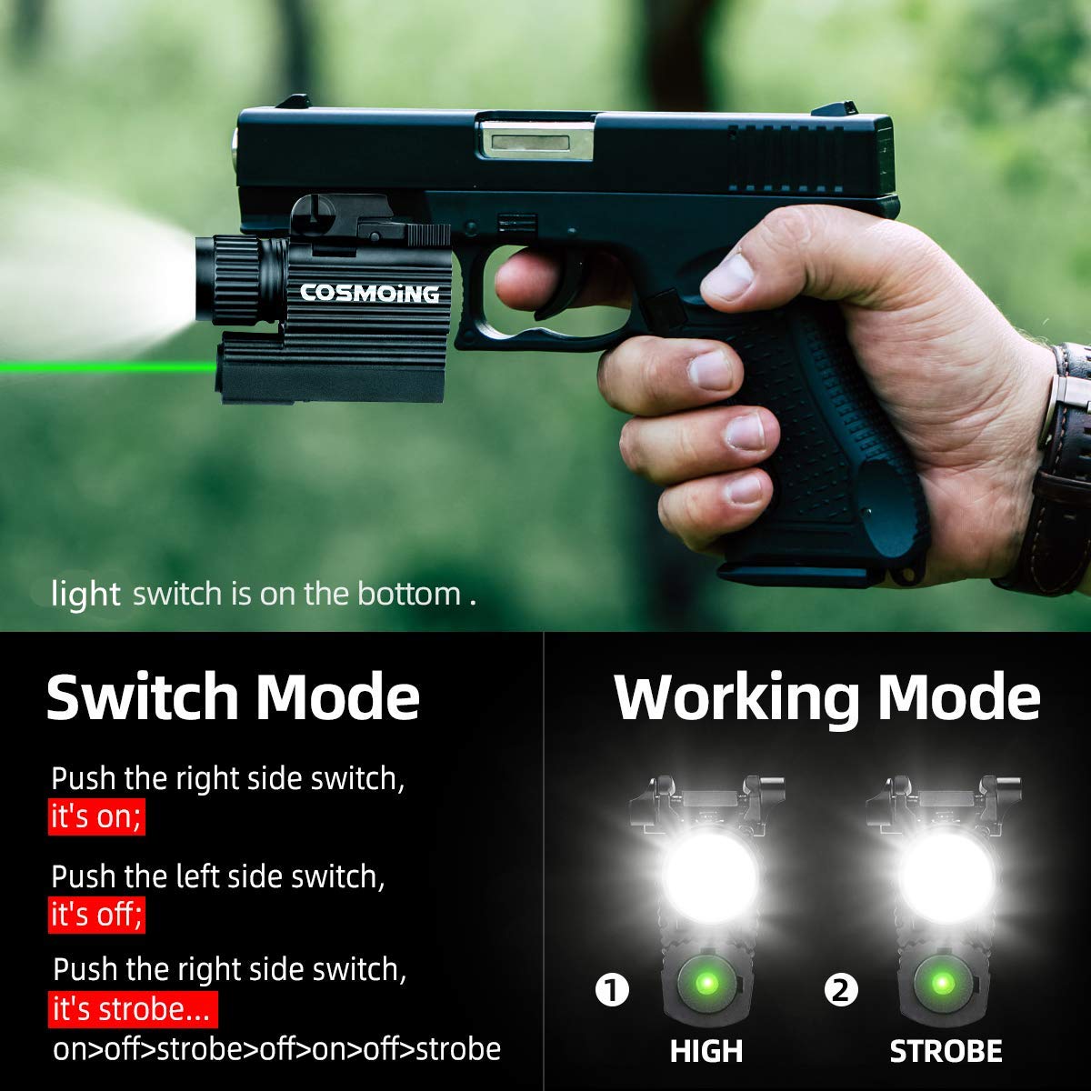 Buy COSMOING Compact Green Laser Light Gun Light Combo, 600 Lumen Laser