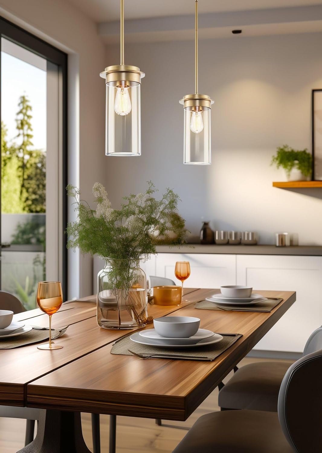 Vivienne Warm Brass Modern Pendant Light with Clear Glass Shade