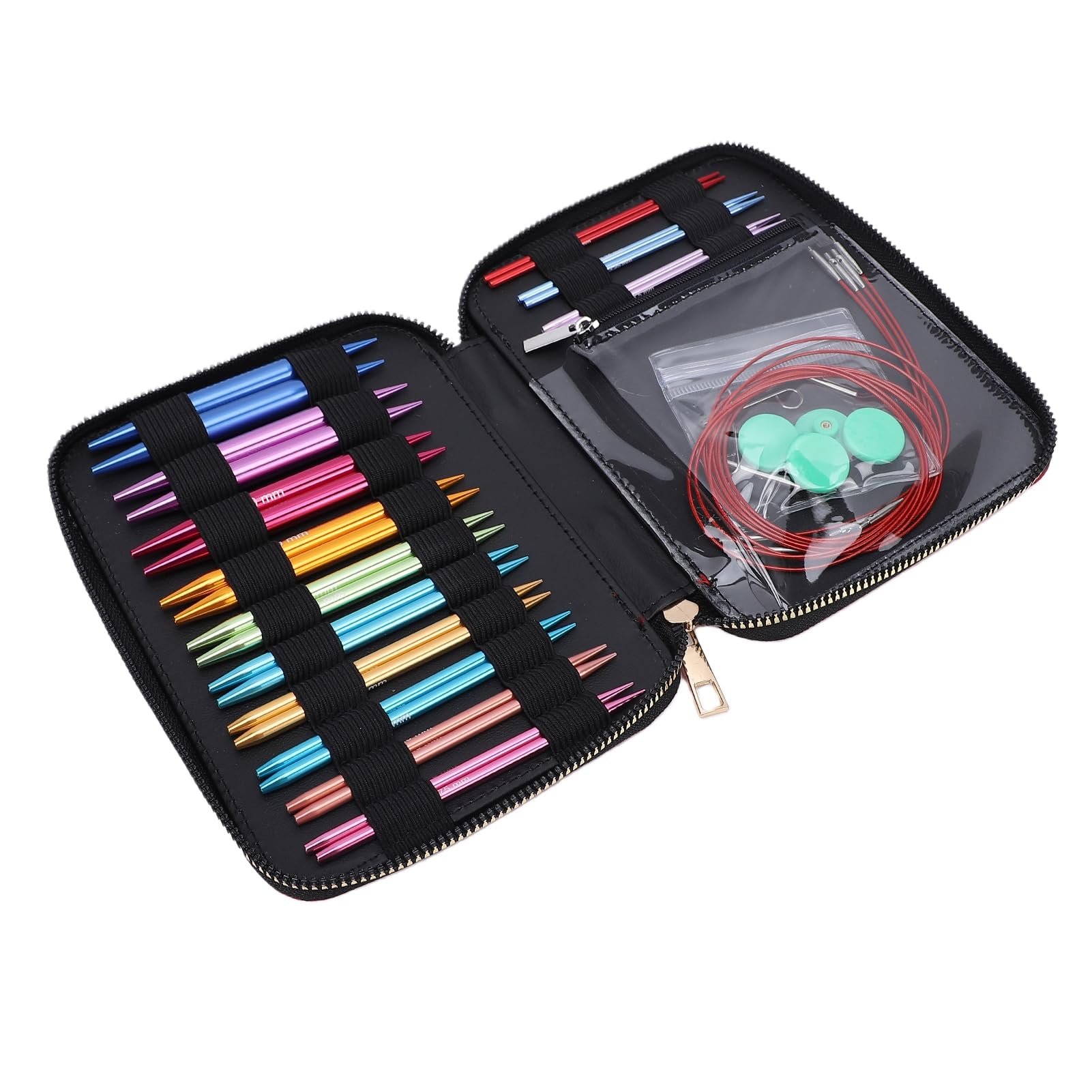 banapoy Juego de Agujas de Tejer Circulares Intercambiables, 13 Pares de Agujas y Cables de Tejer de Aluminio de Colores con Conexión Roscada Segura, Herramientas de Circulares para Manualidades