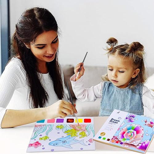 Miniatura 5 de JUNQIU - Libros de acuarela para colorear para niños de 4 a 8 años, libro de pintura de acuarela de bolsillo para niños pequeños, artes y