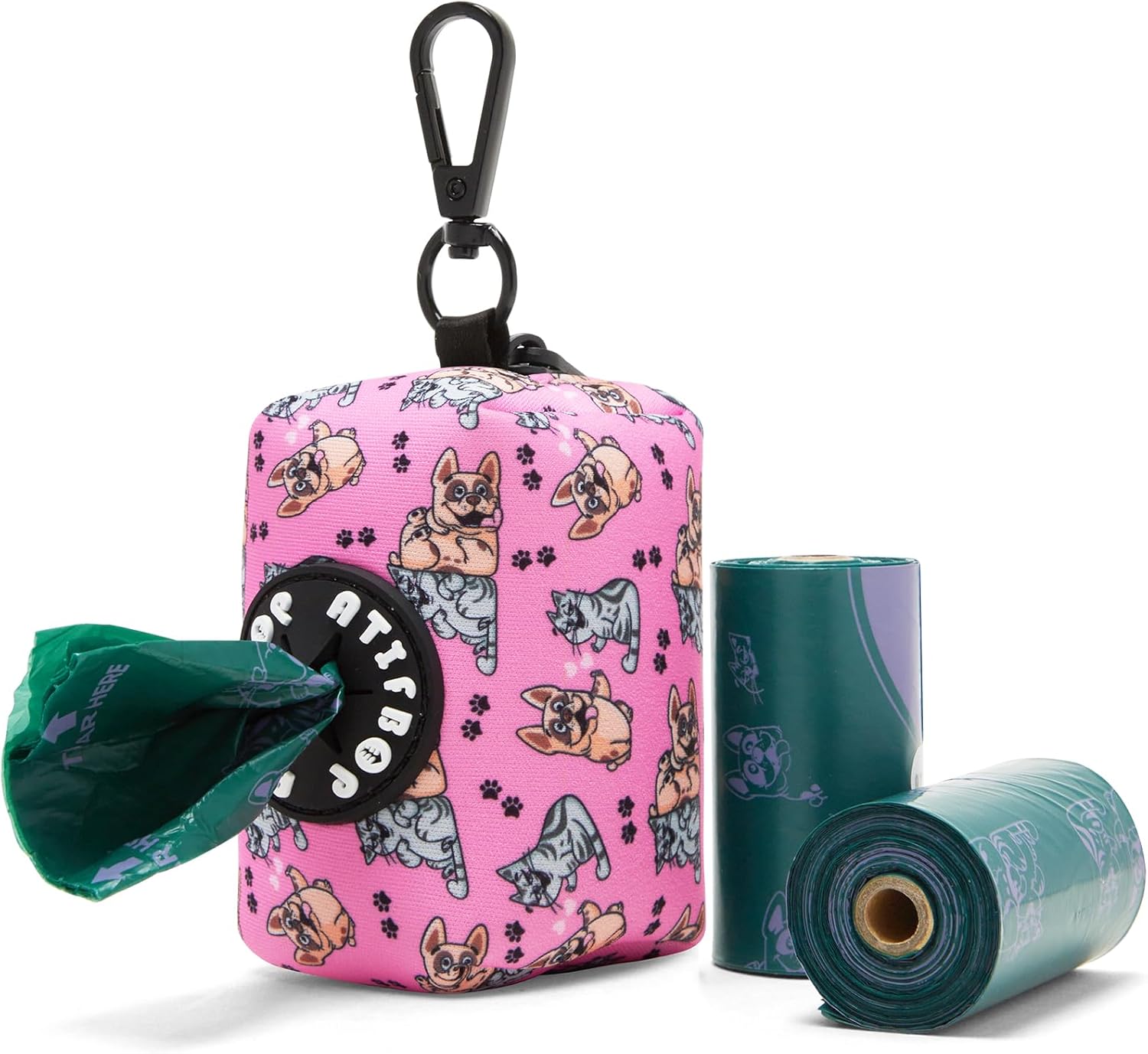 ATIFBOP Dog Poop Bag Dispenser with 30 Bags, Poop Bag Holder Fit All Dog Leashes, Soft and Big Capacity Doggy Bags Refill Carrier (Pink)