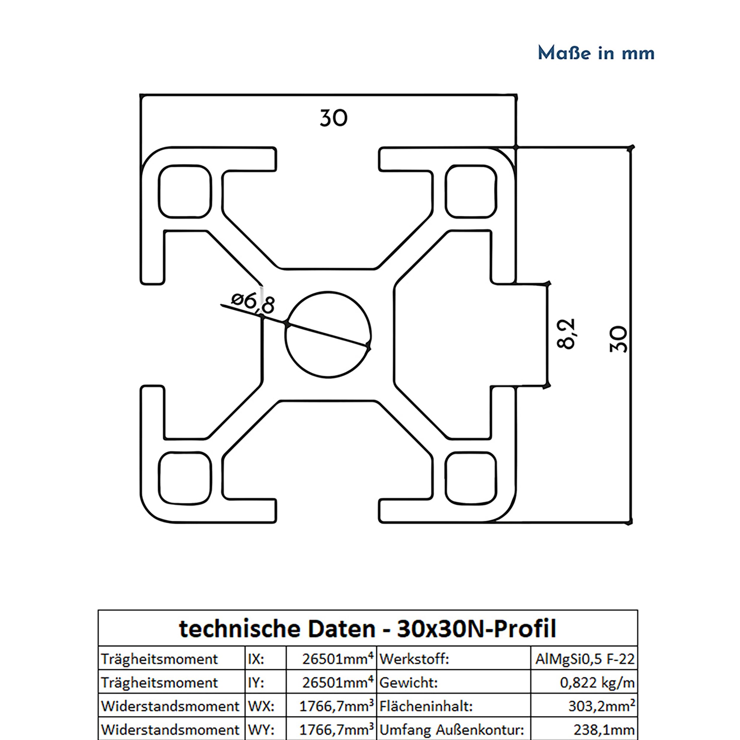 KLAK 30 - Aluprofil 6 Stück 30x30mm 2m System-, Konstruktionsprofil Nut 8