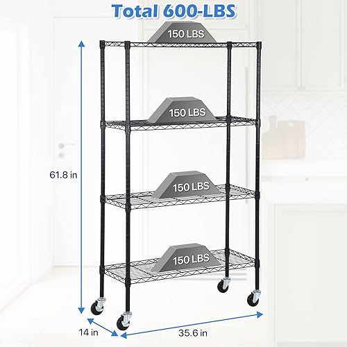Miniatura 3 de Dkelincs Estantería de alambre de 36 pulgadas de largo x 14 pulgadas de ancho x 62 pulgadas de alto, estantes de almacenamiento de metal NSF de 4