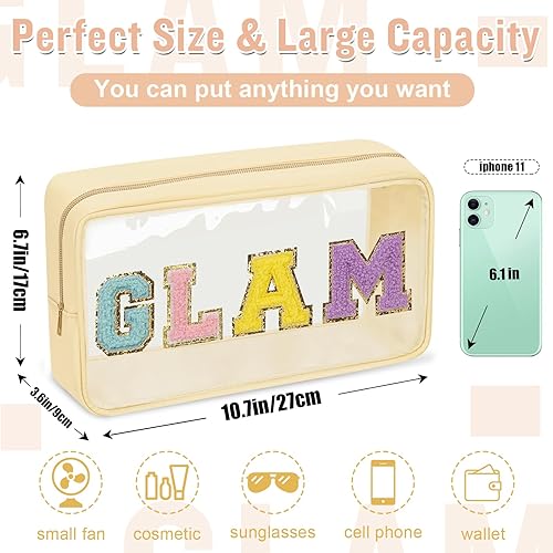 Miniatura 2 de izuzta Bolsa de maquillaje de parche Preppy, bolsas de maquillaje transparentes con cremallera, GLAM-Beige