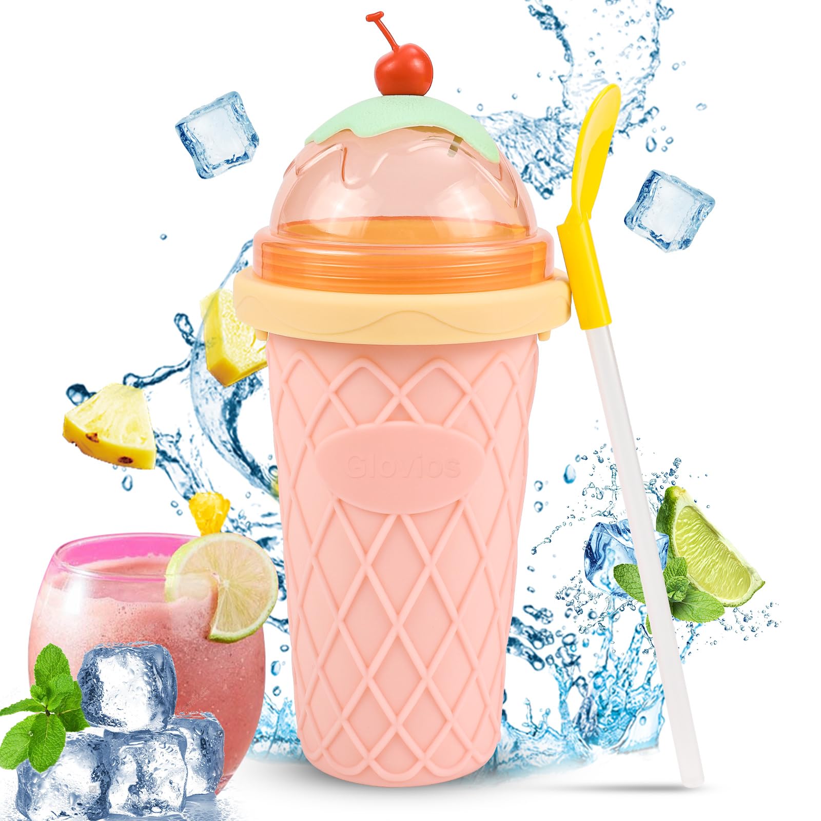 Slushy Maker, Glovios 330ML Slushymaker Mug di Silicone, Quick Frozen Slushy Cup, Slush Ice Maker per DIY Homemade Milk Shake Ice Cream, Rosa