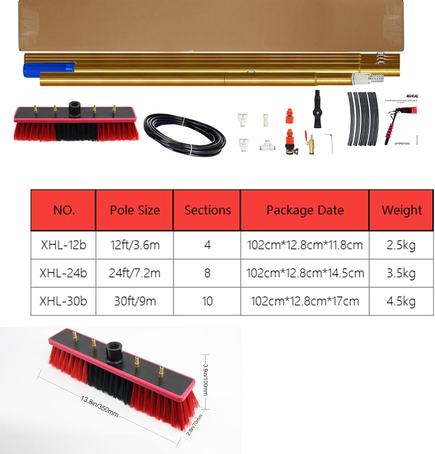 3.6m-10.8m Window Cleaning Telescopic Pole, Water Fed Extendable Brush Suitable for Cleaner Conservatory Roof Photovoltaic Panel Cleaning Photovoltaic Panel Cleaning/Window Clean