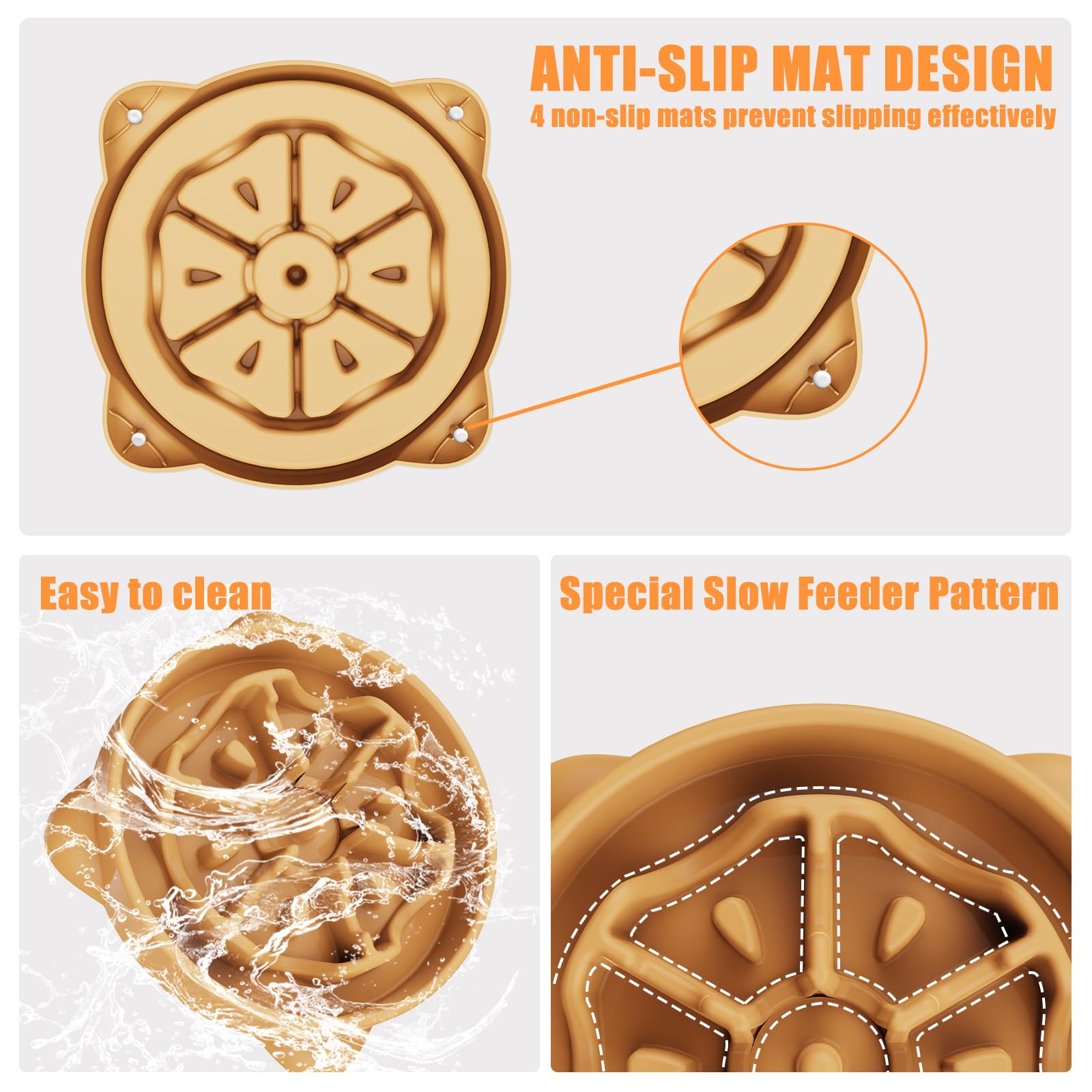 TOKAYIFE Ciotola anti ingozzamento 27.1cm Cibo lento per animali domestici Ciotola per cani e gatti Anti-rigurgito Antiscivolo Durevole (L, Arancione)
