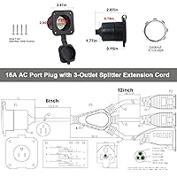 Vista 5 de KUNCAN Enchufe de Puerto de CA de 15A - Toma de Entrada de Alimentación de 125V con Cable de Extensión Triple de 18 Pulgadas, Enchufe NEMA 5-15