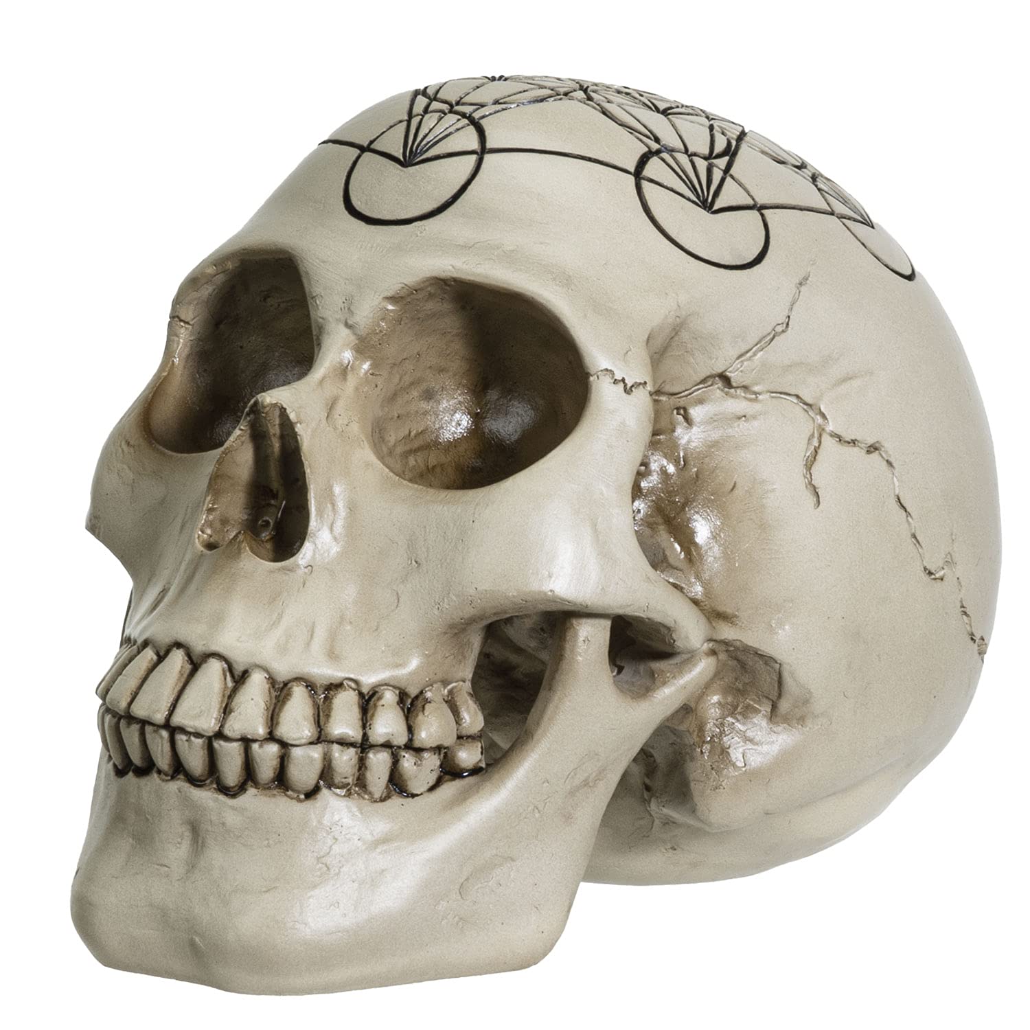 Pacific Giftware White Sacred Geometry Skull Head Resin Figurine Statue Home Décor Collectible (Metatron's Cube)