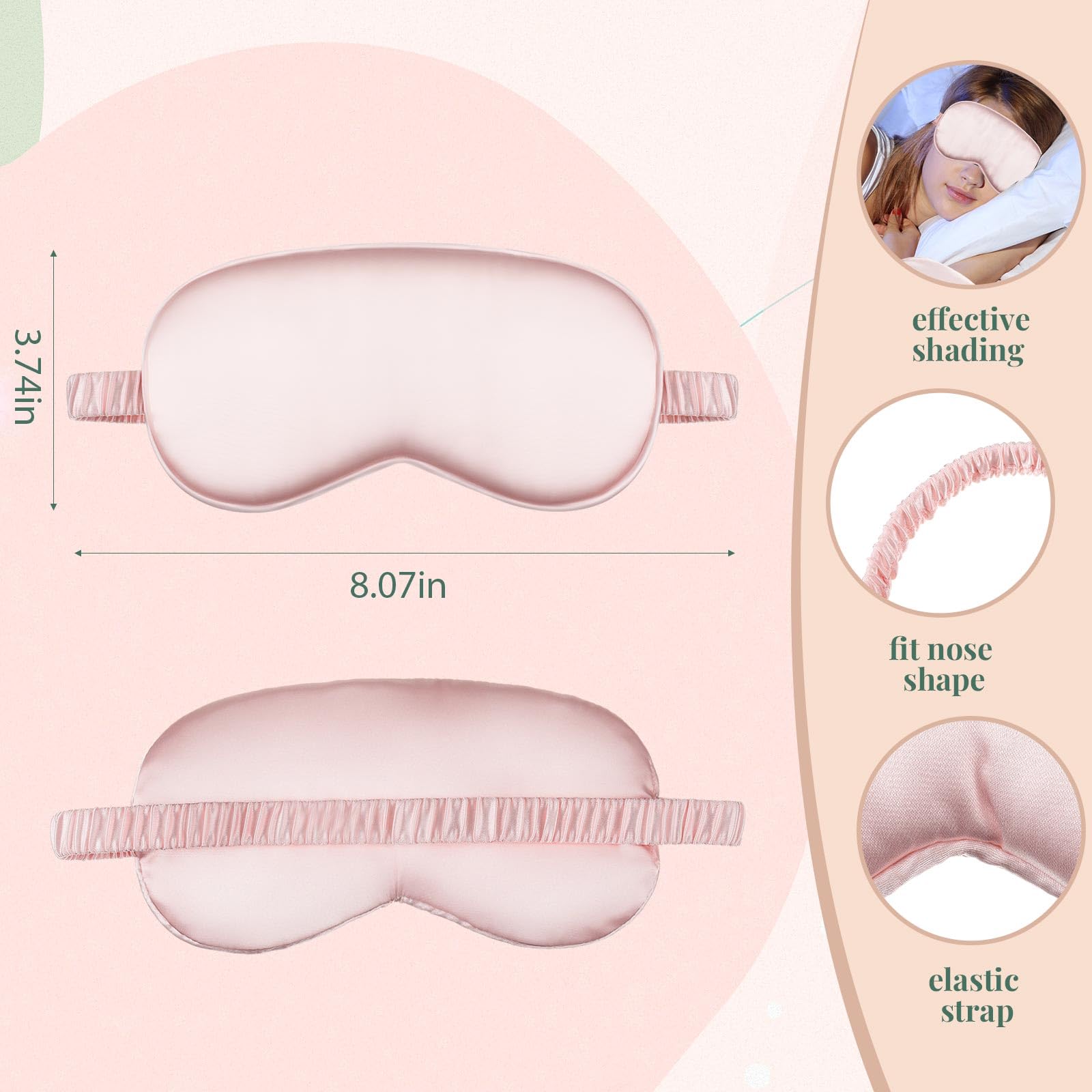 XunYee Satin-Schlafmaske, lichtblockierend, weiche Seidenimitat, inklusive Reisetasche und Haarbänder, Nacht-Augenschatten für Damen, Herren, Seitenschläfer, Reisen, Rosa, Silbergrau, Grün, Schwarz, 4