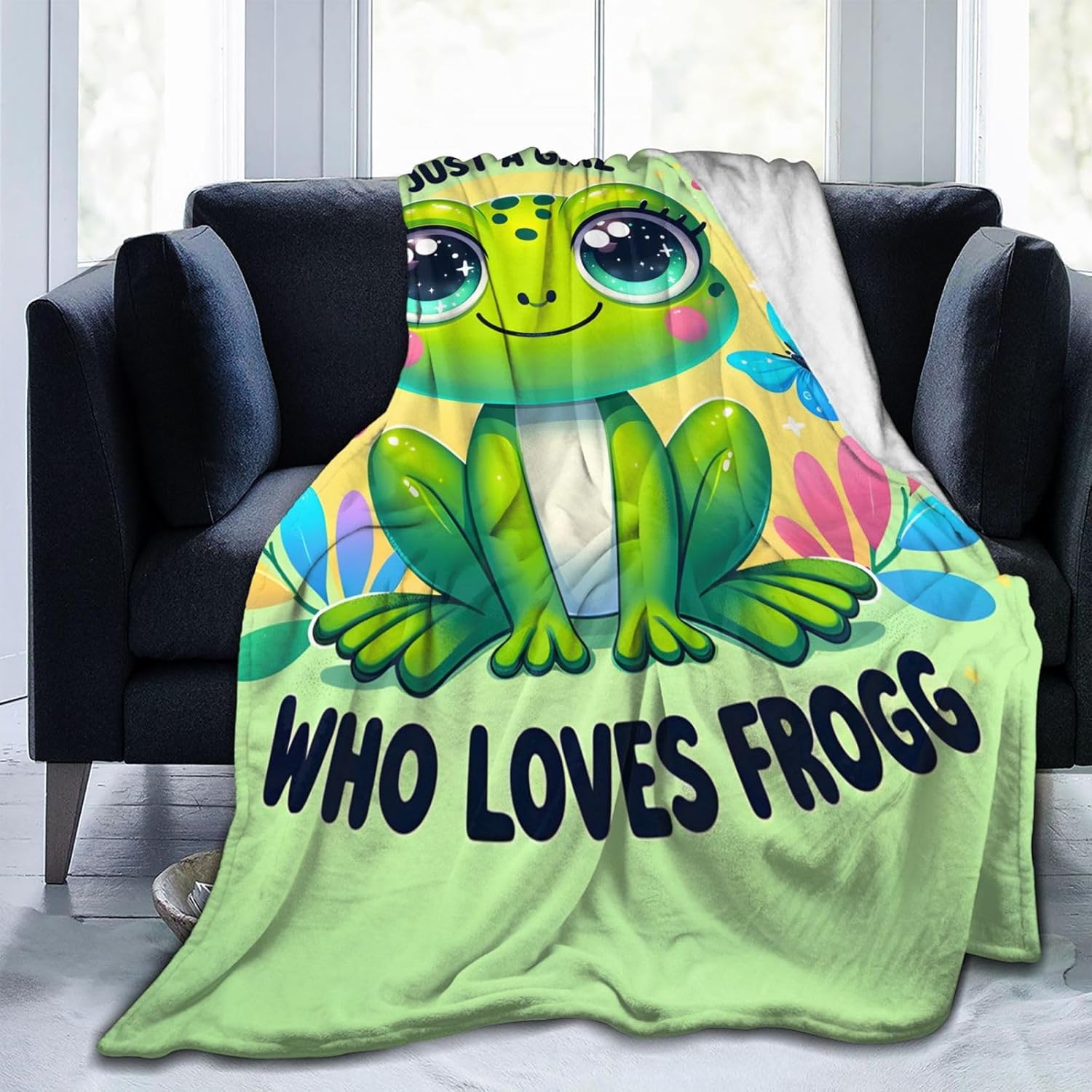 Frog Blanket Gifts Just a Girl Who Loves Frogs Flannel Throw Blankets Soft Comfy Lightweight for Home Decor Couch Bed Sofa 60x50 Inches - Image 4