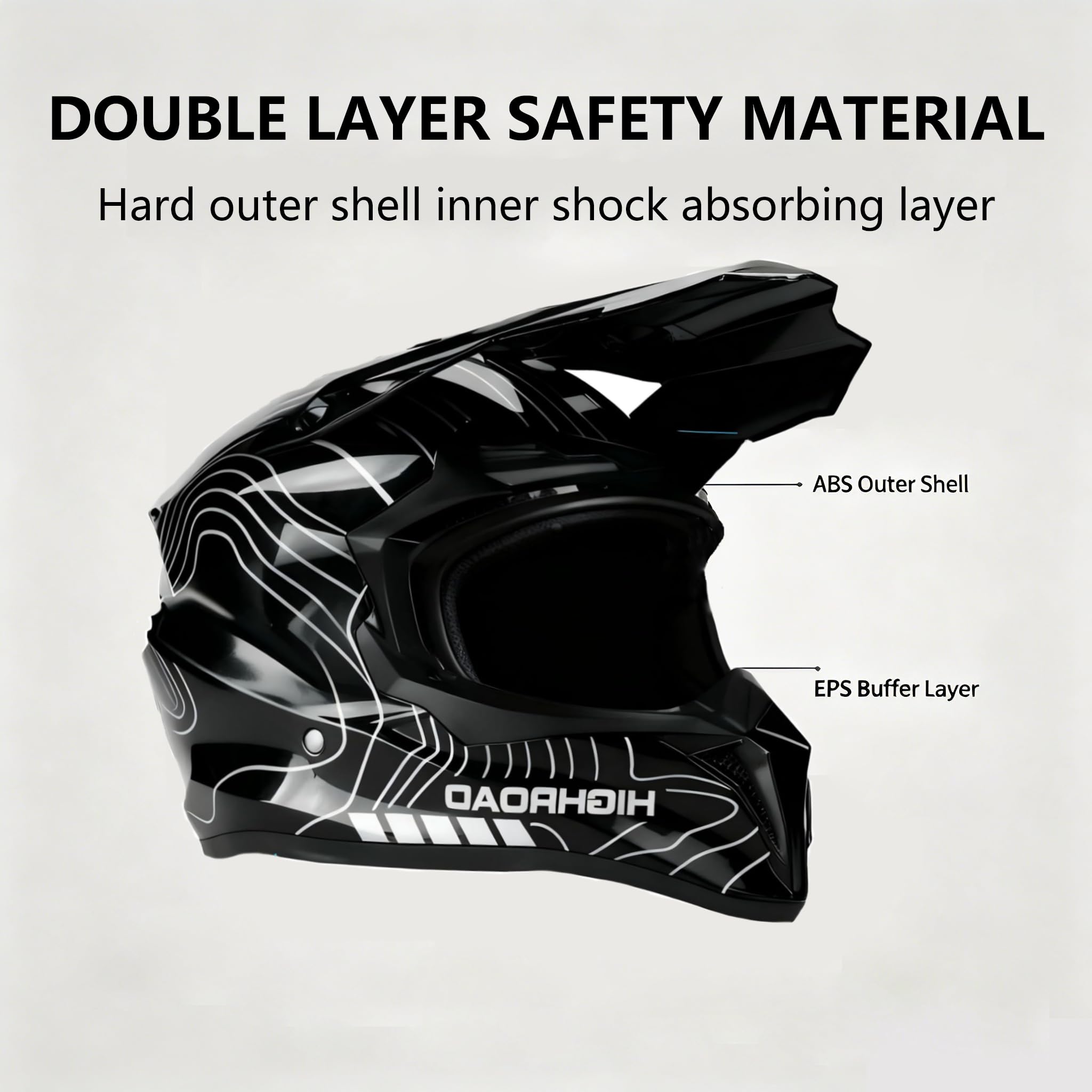 Casco Motocross, Casco Moto Cross Integrale con Occhiali, Guanti e Maschera