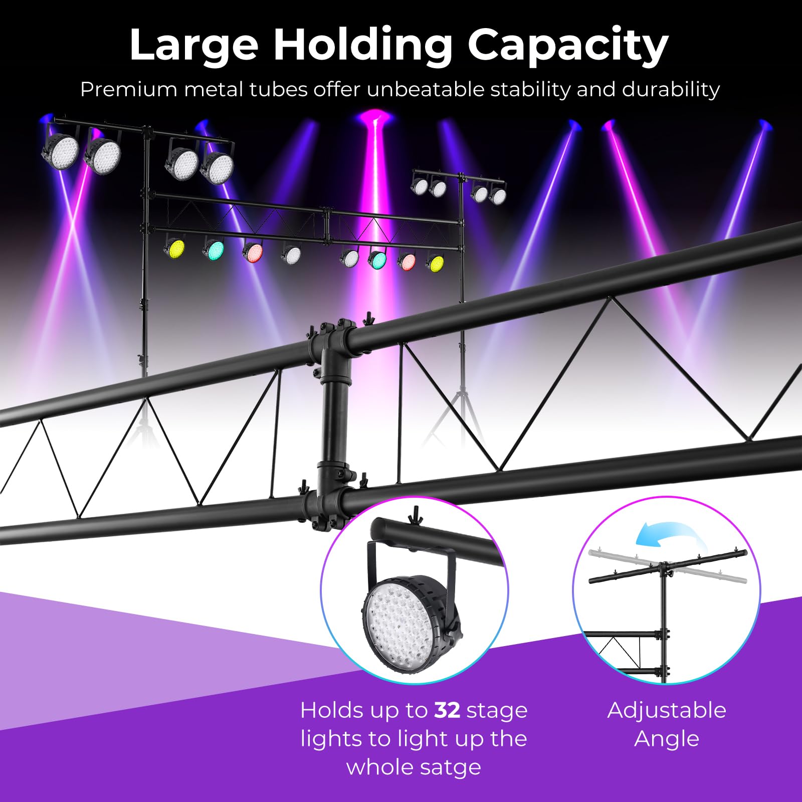 SOARS Lichttraverse faltbar, DJ-Lichtständer 180-360cm höhenverstellbar, Lichtständer Metall mit 32 Befestigungspunkte, Beleuchtungsativ bis 100kg Belastbar