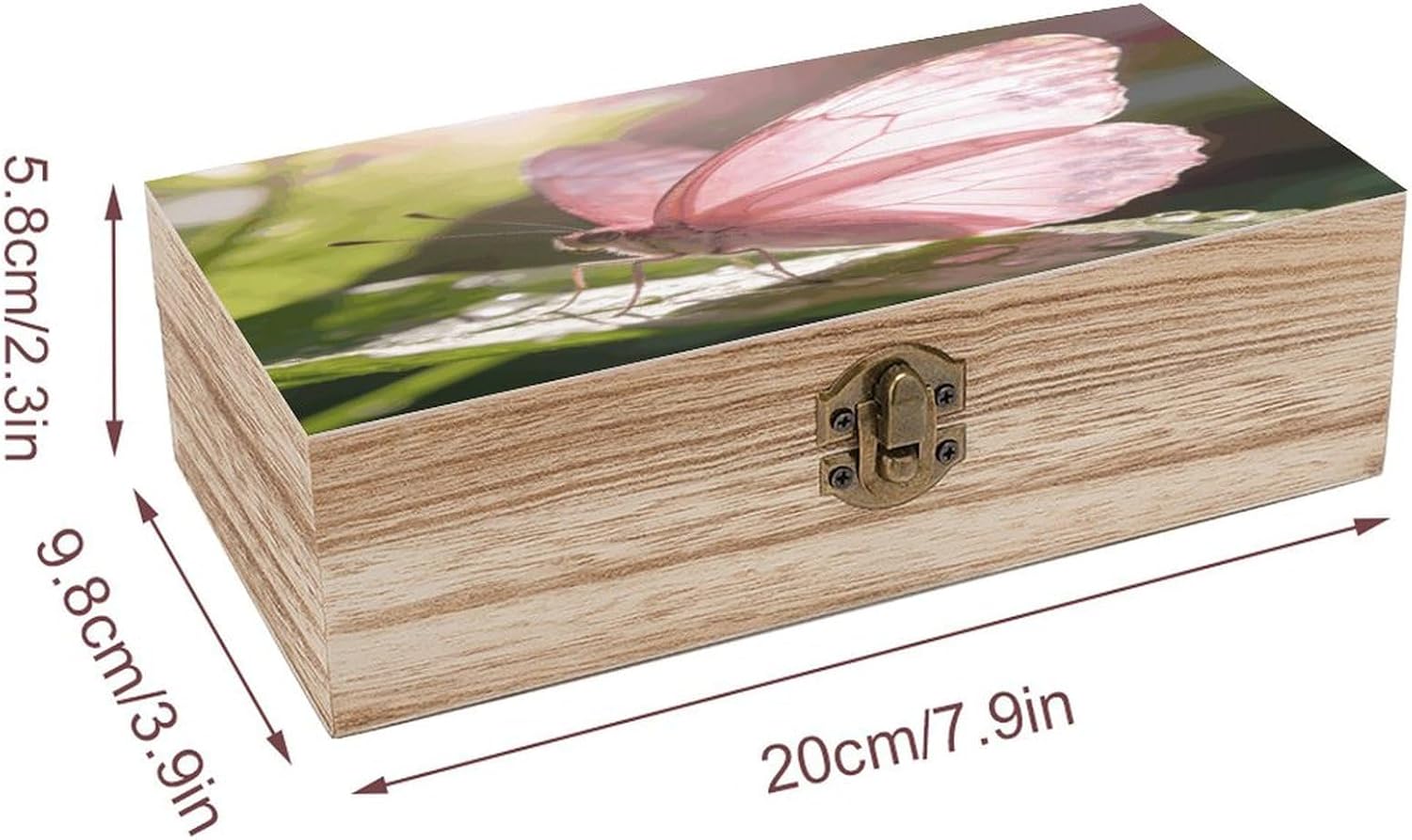 Pink Butterfly Wood Box Rectangular Organizer Box image 2