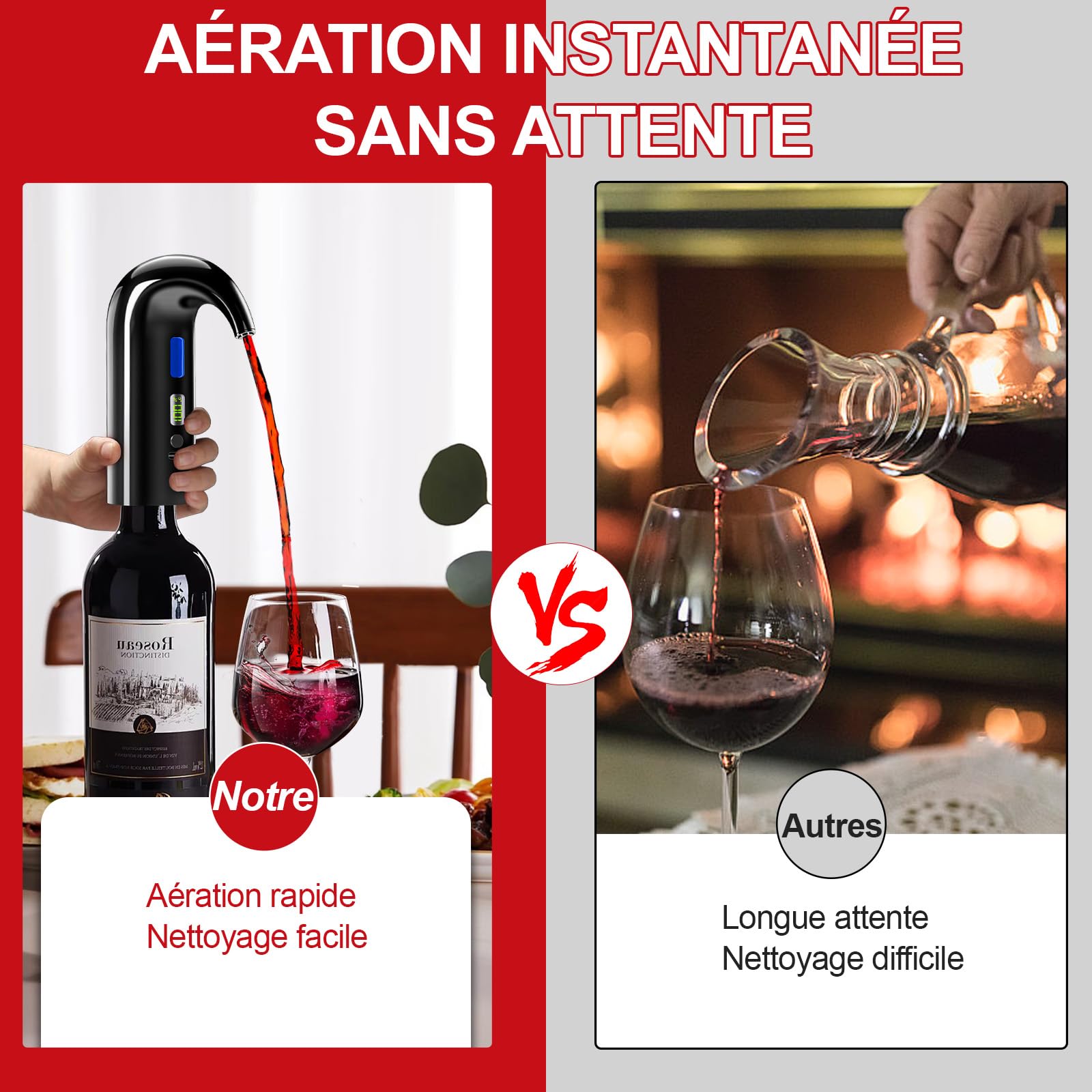 Décanteur à vin électrique, Aérateur Distributeur Verseur - Cadeau Fête des Pères, verseur d'aérateur de vin rouge à une touche, rechargeable de type C pour la maison et le bar (Noir)