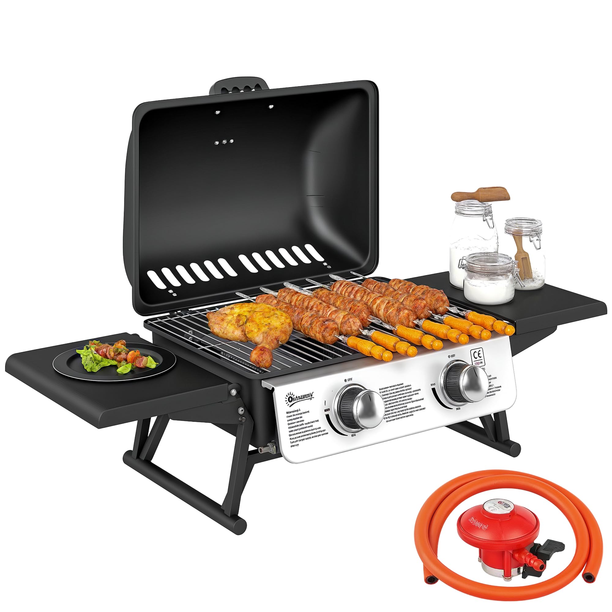 Outsunny Black Portable Tabletop Gas Barbecue Grill With Thermometer