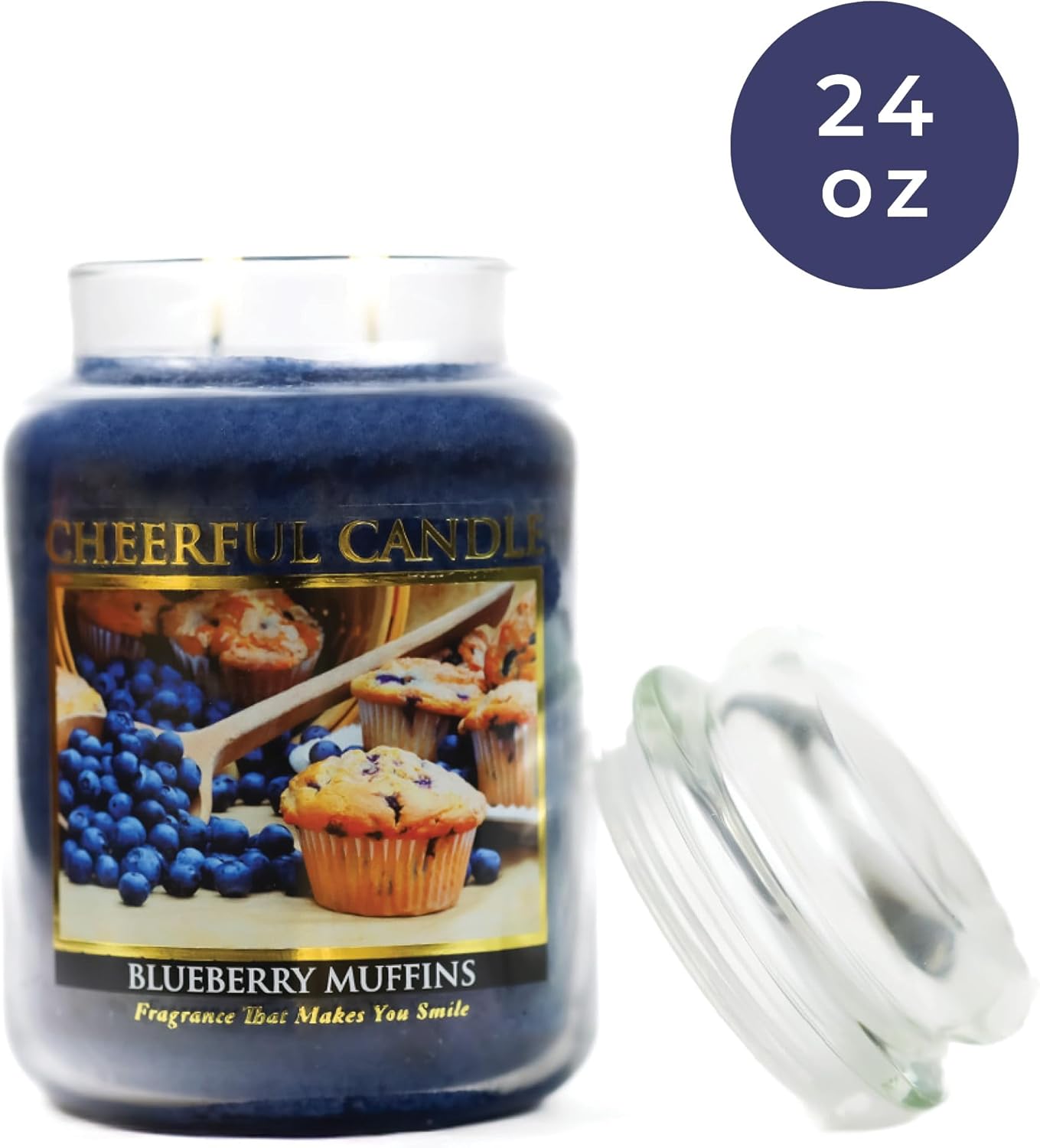 A Cheerful Giver - Blueberry Muffins - 24oz Large Scented Candle Jar with Lid - Cheerful Candle - 135 Hours of Burn Time, Candles Gifts for Women, Blue