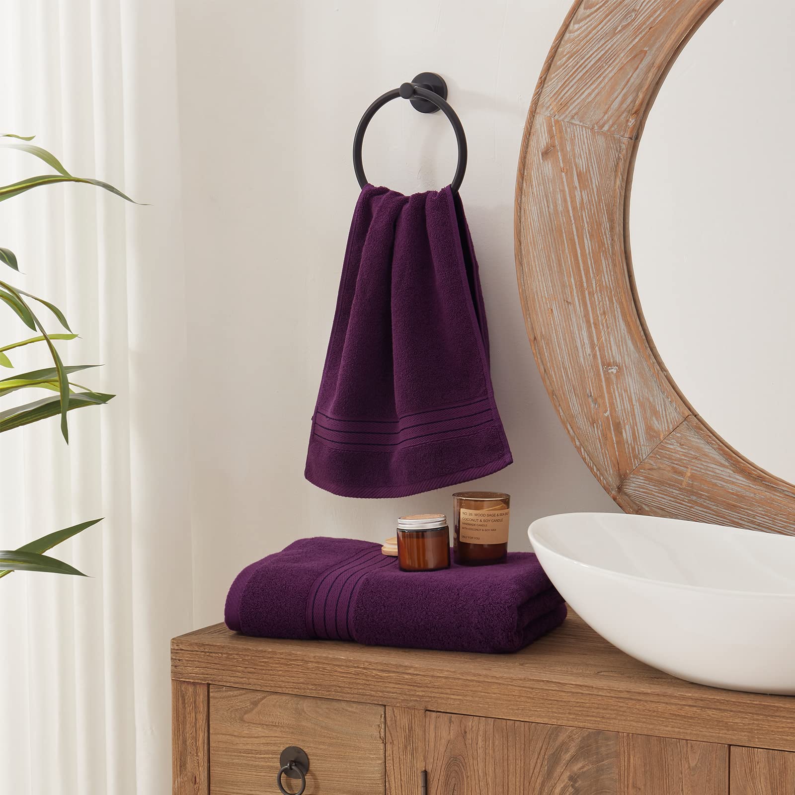 COZYART Juego de toallas de baño moradas para baño, suaves, absorbentes, duraderas, 650 g/m², juego de 6, 2 toallas de baño grandes, 2 toallas de mano, 2 toallas de baño