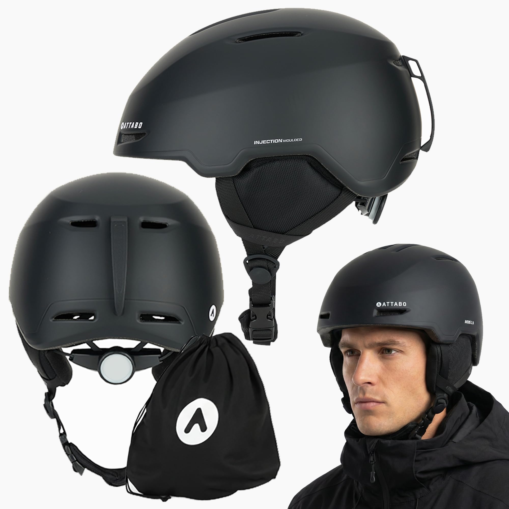 ATTABO Avens 2.0 kask narciarski – bezpieczna ochrona All-Mountain – lekka konstrukcja In-Mold i aktywna wentylacja – unisex dla kobiet i mężczyzn – w zestawie torba do przechowywania – regulowane