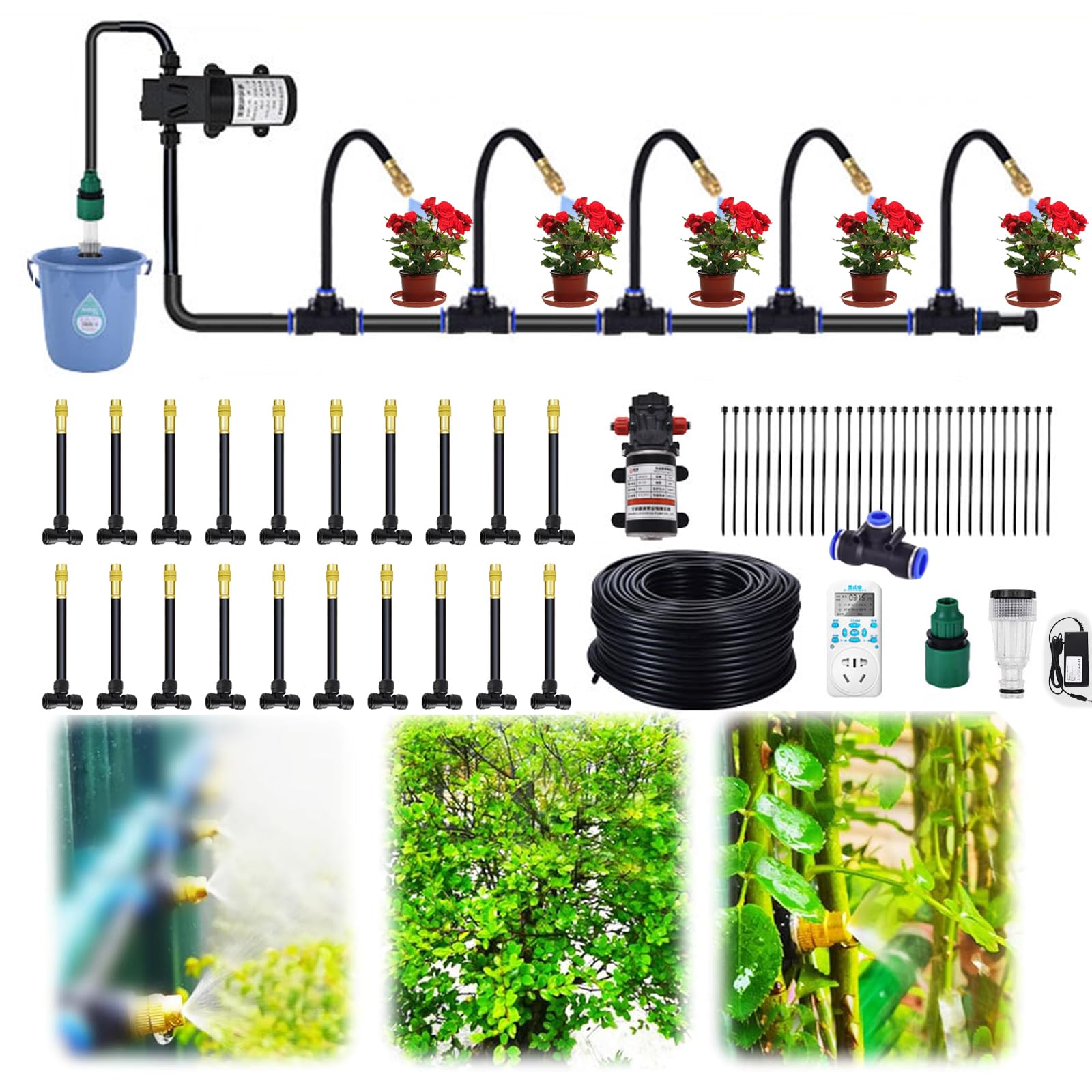 TYH Kit per Sistema di Irrigazione, Sistema di Irrigazione Automatico da Giardino Curvo a 360°, Sistema di Irrigazione a Goccia Automatico, Ugello Flessibile Regolabile, Sistema di Irrigazione