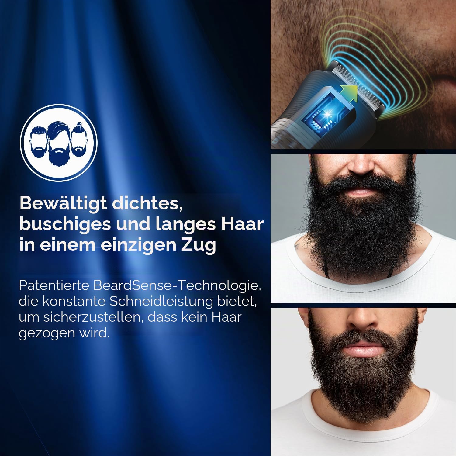Philips MG5930/65 All-in-One-Trimmer, wiederaufladbar, kabellos, für Gesicht, Kopf und Körper für Männer (120 Minuten Laufzeit, Bart-Sense-Technologie, Silber)
