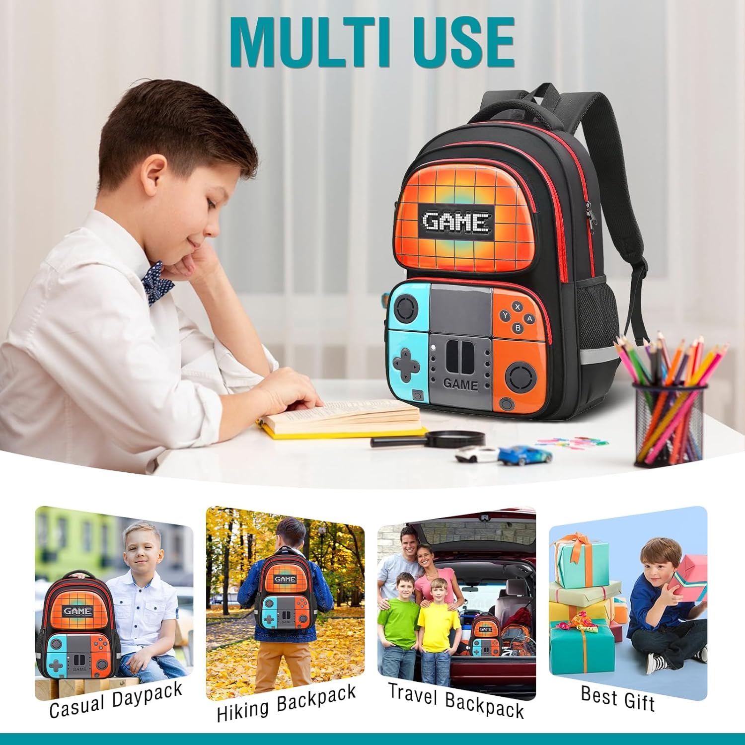 School Backpack For Boys,Gamer Kids Backpack For Elementary Middle School Student Age 6-14,17″ Video Game Bookbag For Laptop - Image 7