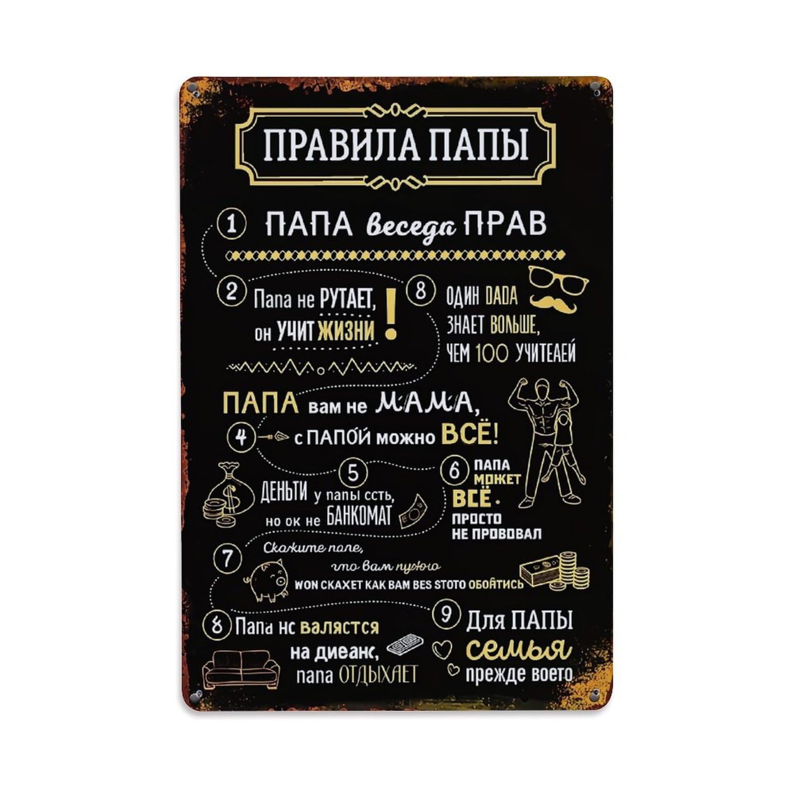 Jdfenggu Vintage Papa Rules Chalkboard Style Print Retro Metal Tin Sign, Decor Art Poster For Bar, Home, Man Cave, Kitchen, Laundry Room Gift 8X12inch