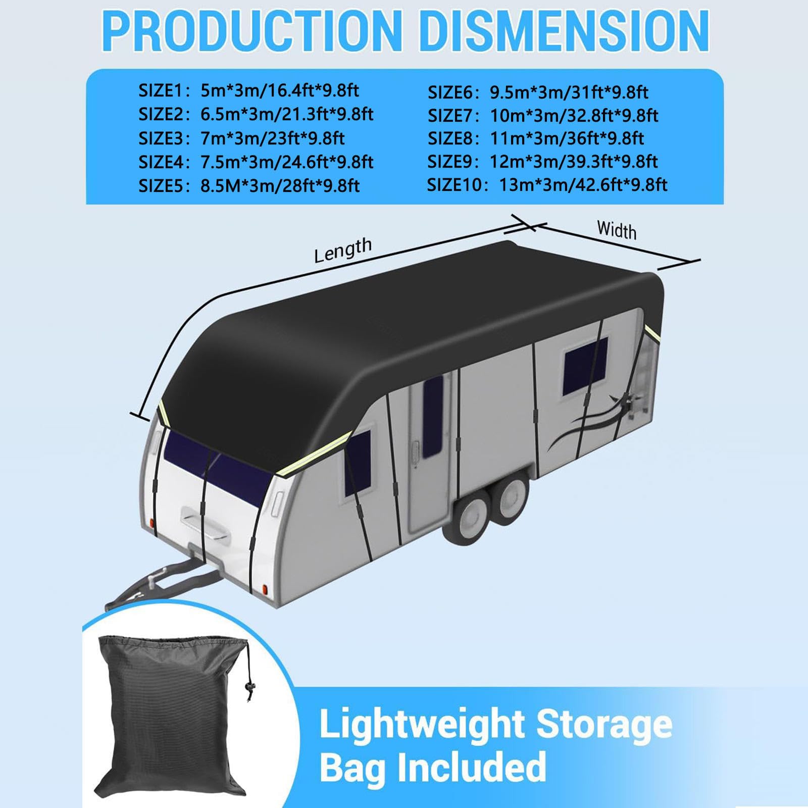 Funda Caravana Tela Oxford 210D Funda Autocaravana A Prueba De Viento, Lluvia Y Nieve Lona para Remolque Funda Autocaravana,Grey-6.5m×3m