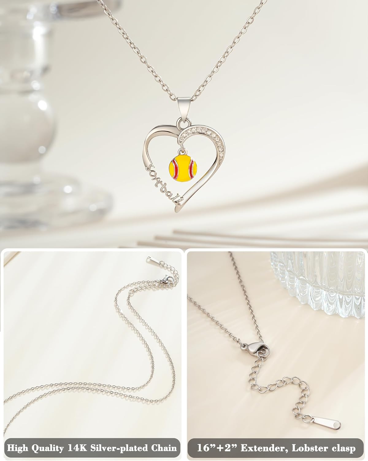 Tarsus Softball/Basketball/Volleyball Heart-Shaped Necklace for Teen Girls, Birthday Christmas Players Senior Night Team Gifts for Girls - Image 4