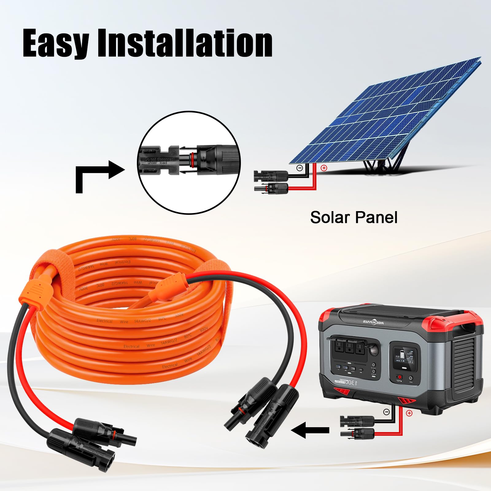 Kabel przedłużający solarny 14 Gauge 30 FT, 10 AWG, kabel panelu słonecznego ze złączami żeńskimi i męskimi, 14AWG, czerwone i czarne główne przewody solarne, wytrzymały kabel zasilający do kampera