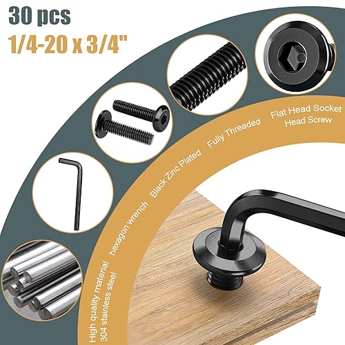 Miniatura 3 de Taiss 30 piezas 14-20 x 1 Tornillo de cabeza hexagonal con cabeza avellanada, pernos para muebles, tornillos para muebles de acero inoxidable 304,