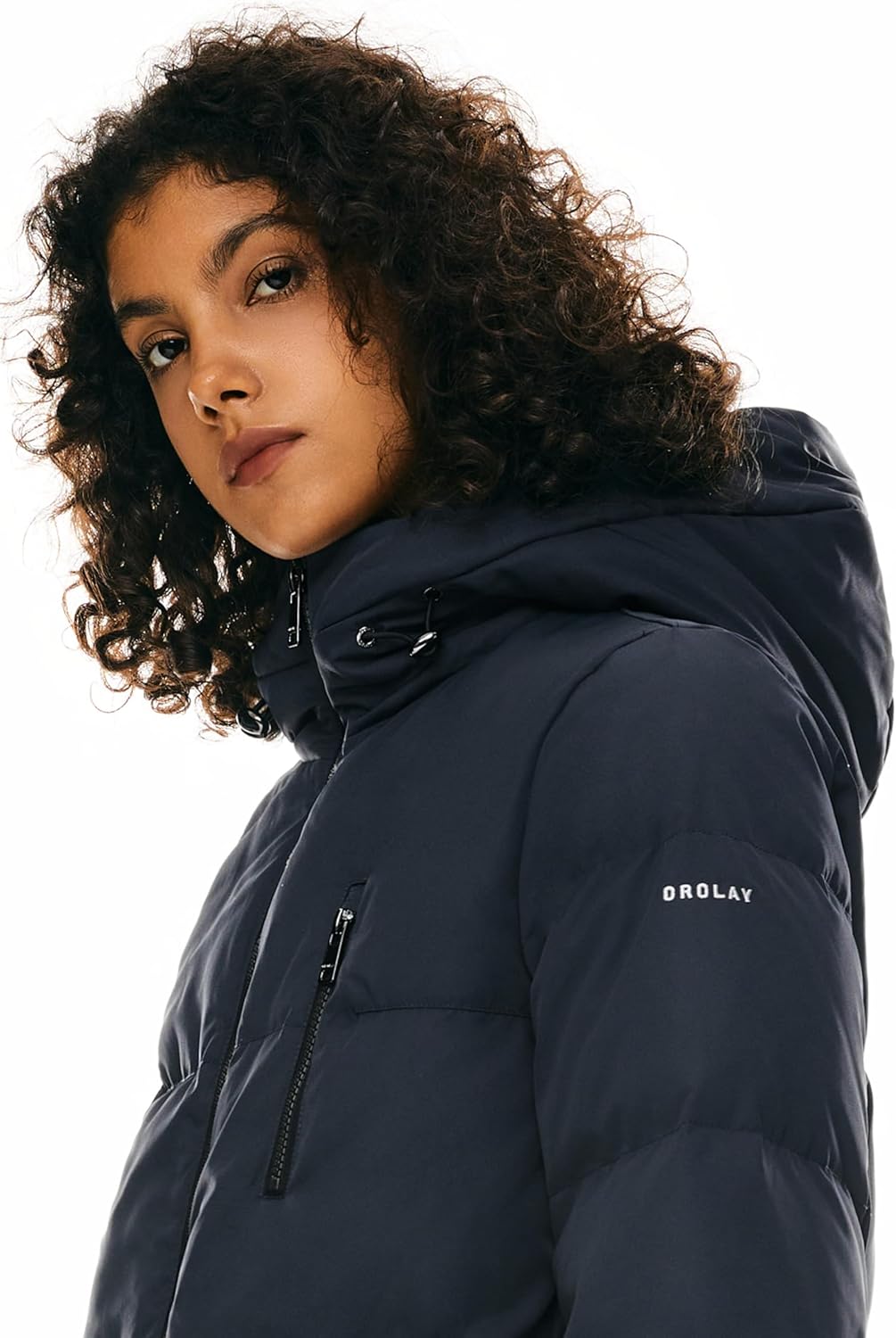 Orolay Women's Stylish Down Hooded Jacket with Two-Way Zipper Winter Down Coat Puffer Jacket A-line Coat - Image 7