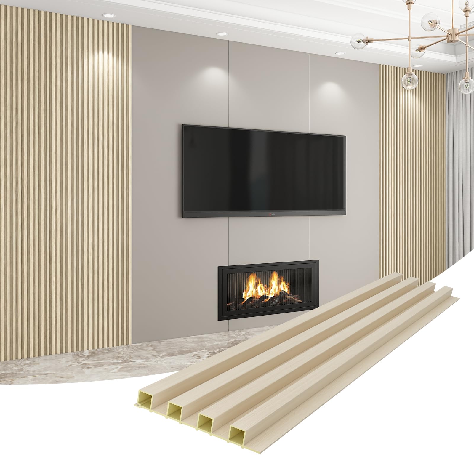 Photo 1 of VESLARA 8-Pack WPC Wall Panels 118’’ x 6.1’’ 3D Slat Wall Panel Acoustic Wall Paneling for Interior Wall Decor TV Background Kitchen Bedroom Natural Wood