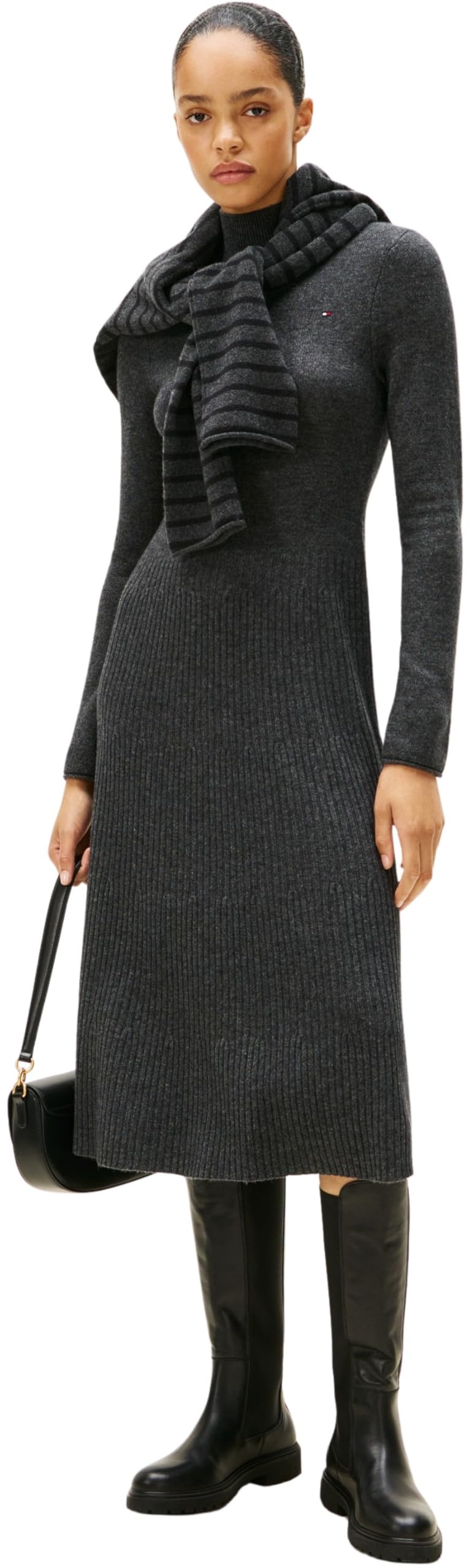 Tommy Hilfiger Women’s Soft Wool Midi Jumper Dress, Grey (Dark Grey Heather), S