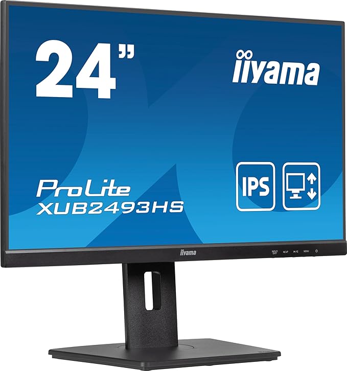 Iiyama Ecran 23,8'' Noir Dalle IPS Ultra Mince 16:9 1920x1080 0.5ms 100Hz 250 CD/m² HDMI DP HPs 15cm Pied réglable en Hauteur + Pivot TCO XUB2493HS-B6
