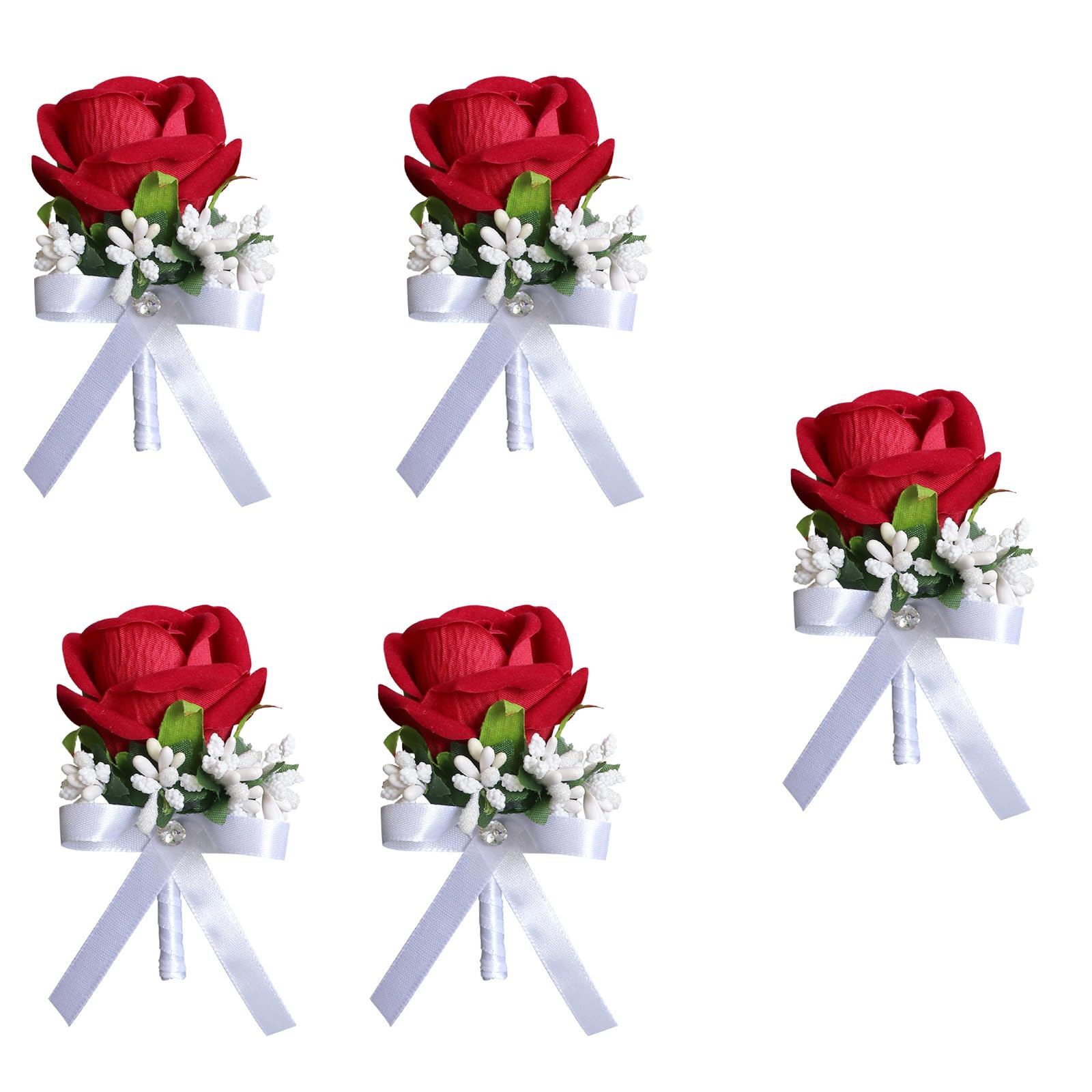 Buxuaaaa 5Pcs Wrist Rose Corsages for Wedding Ceremony Anniversary Proms Party, Rose Boutonniere for Bride and Proms Suits Ceremony Accessories