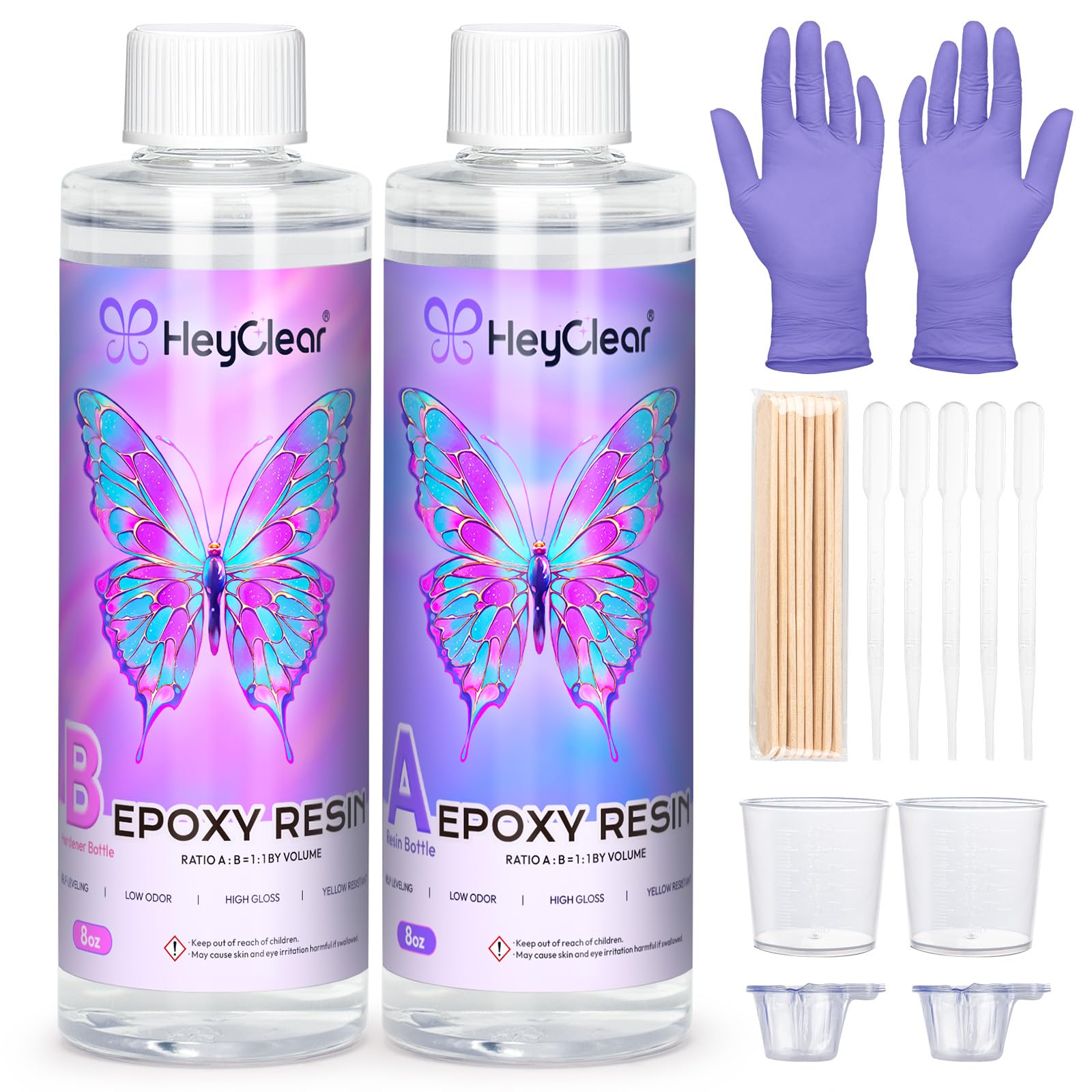 HeyClear Epoxy Resin Kit 16oz/473ml, Crystal Clear Epoxy Resin and Hardener 1:1 Volume Ratio for Coasters, Mould Casting, Table Top, Jewellery Making, DIY Crafts Art