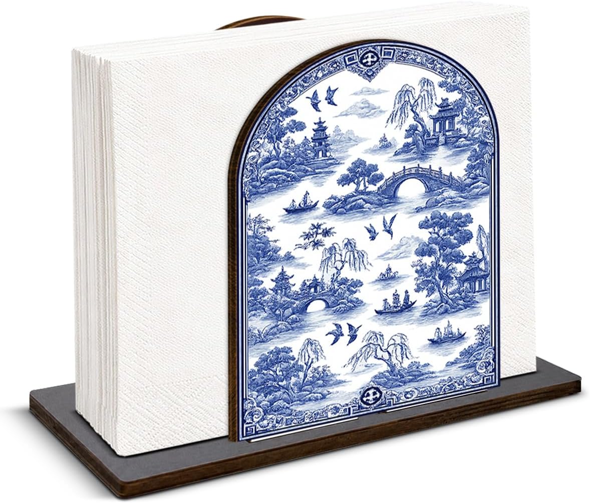 Chinoiserie Aesthetic Vintage Wooden Napkin Holder for Table Kitchen Decor