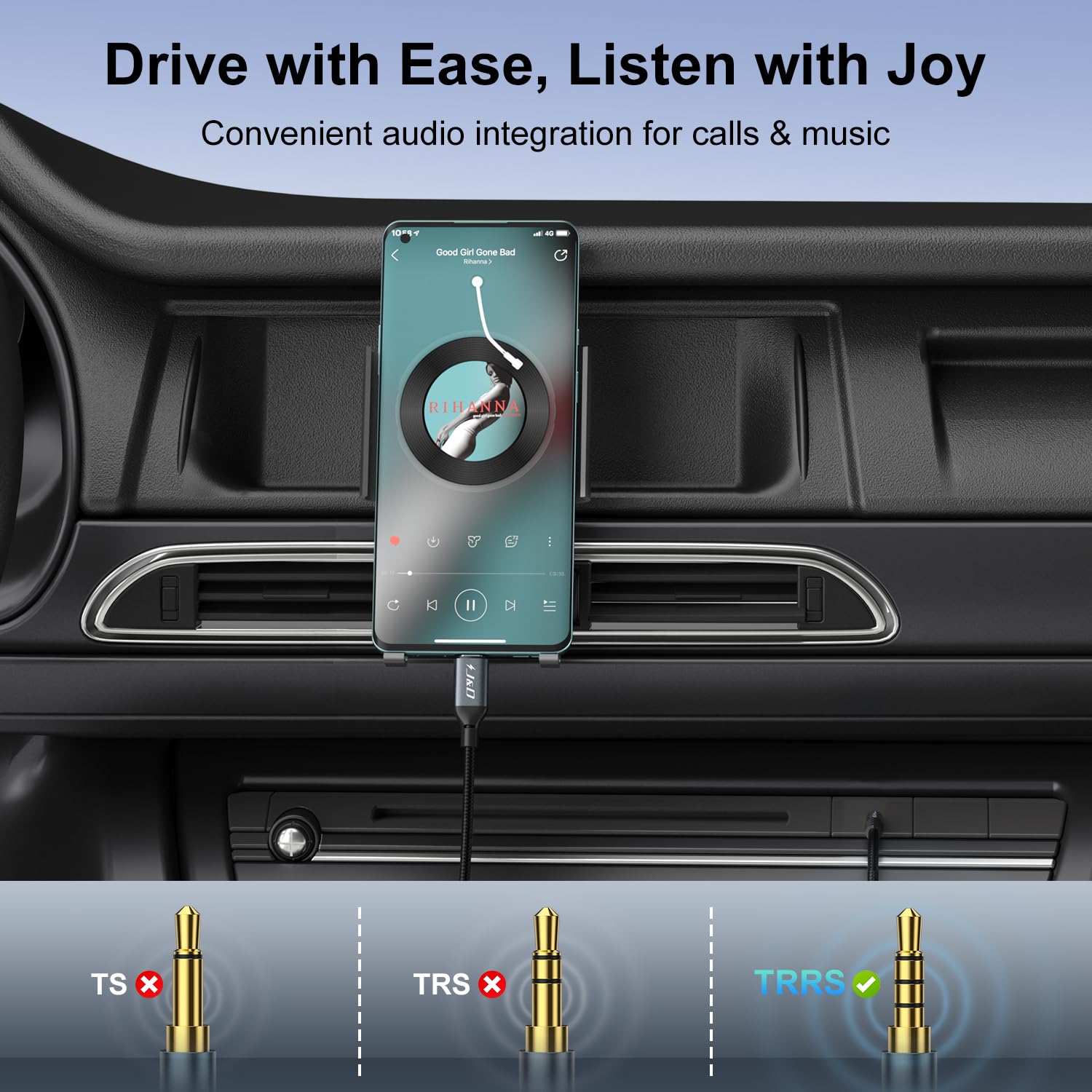 J&D USB C to 3.5mm Adapter, Aux Cord for Car Type C to 3.5mm Audio Jack Cable - Image 3