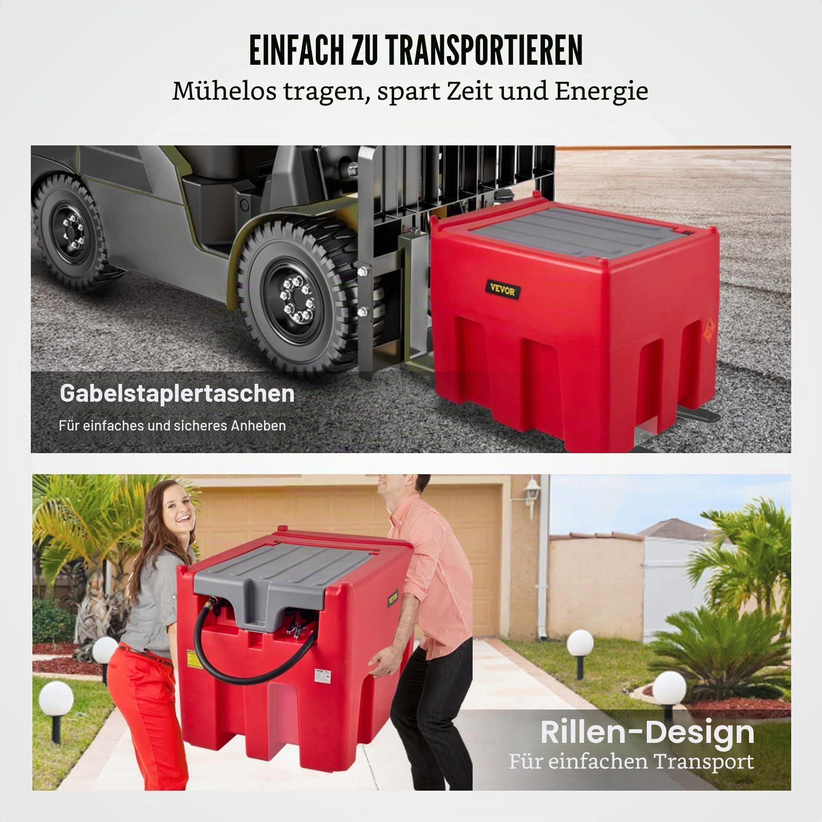 VEVOR Tragbarer Dieseltank 116 Gallonen/440L Mobile Tankanlage, Rot Mobile Dieseltankstelle, 140 W Tankstation Dieseltank, 12 V Automatik Pumpe, 4 m Schlauch Benzintank zum Betanken